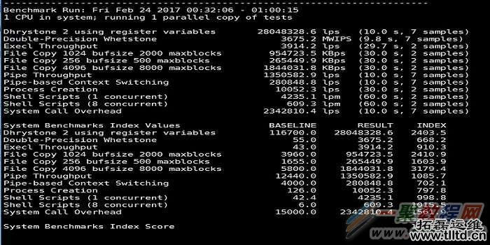 Unixbench跑分测试示意图